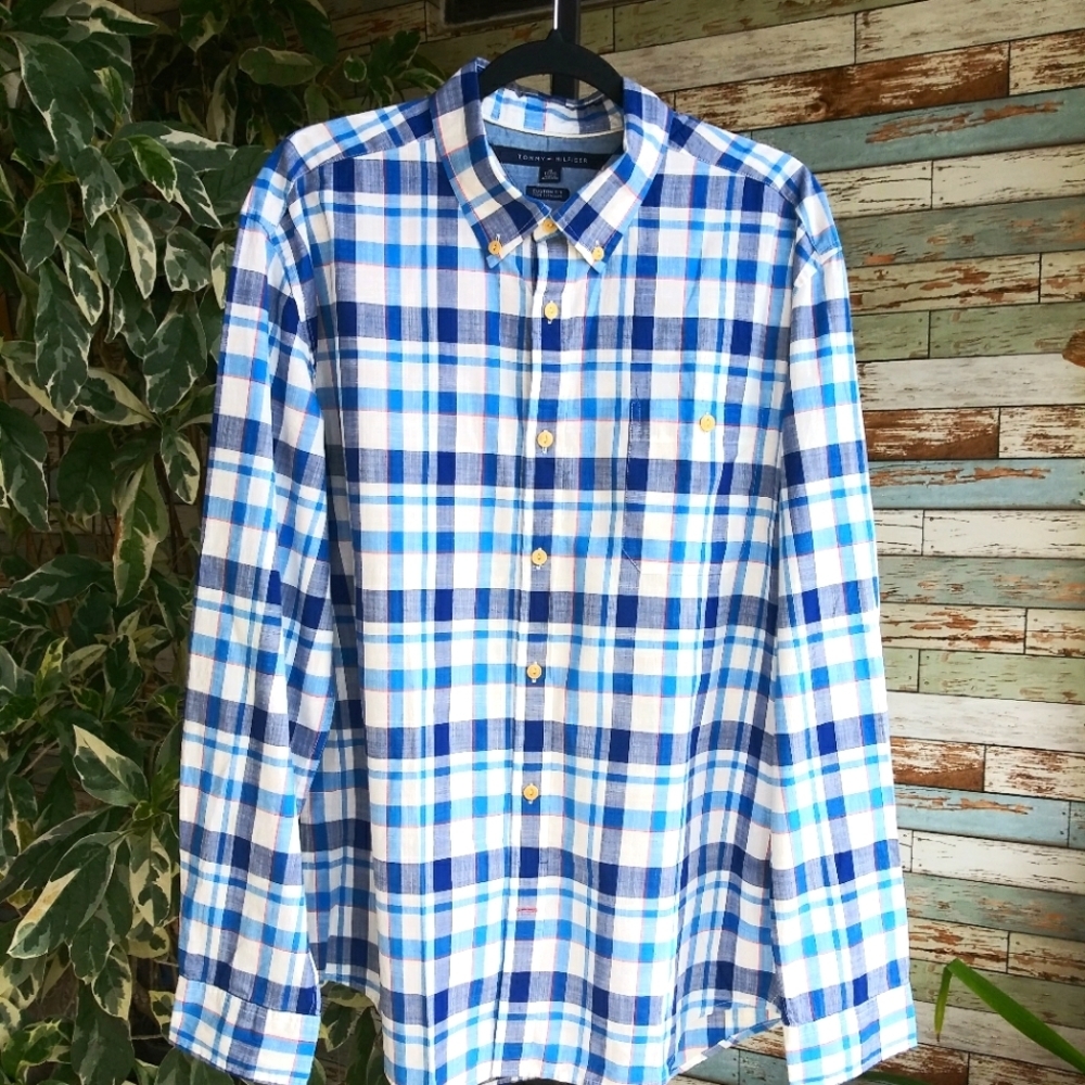 Tommy Hilfiger Blue Plaid Casual Shirt Sz XL